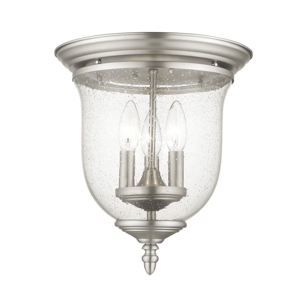 Elegant Brushed Nickel 3-Light Flush Mount with Seeded Glass Jar