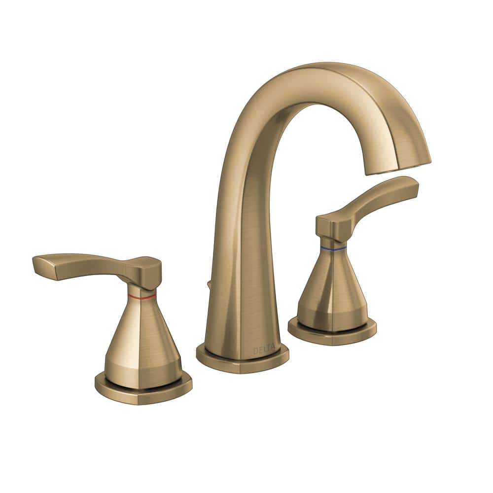 Delta Stryke 8 In Widespread 2 Handle Bathroom Faucet With Metal Drain Assembly In Champagne 3022