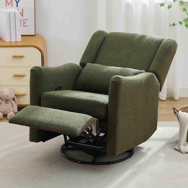 Polibi Seaweed Green Linen Wide Wingback Swivel Rocker and