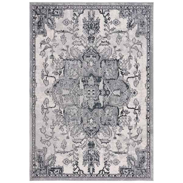 Odyssey 5 ft. x 8 ft. Gray/Dark Gray Ornate Border Area Rug