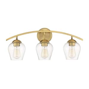 24 in. W x 10.37 in. H 3-Light Natural Brass Bathroom Vanity Light with Clear Glass Shades