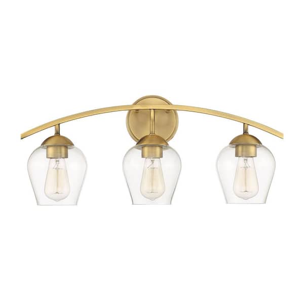 Savoy House 24 in. W x 10.37 in. H 3-Light Natural Brass Bathroom Vanity Light with Clear Glass Shades