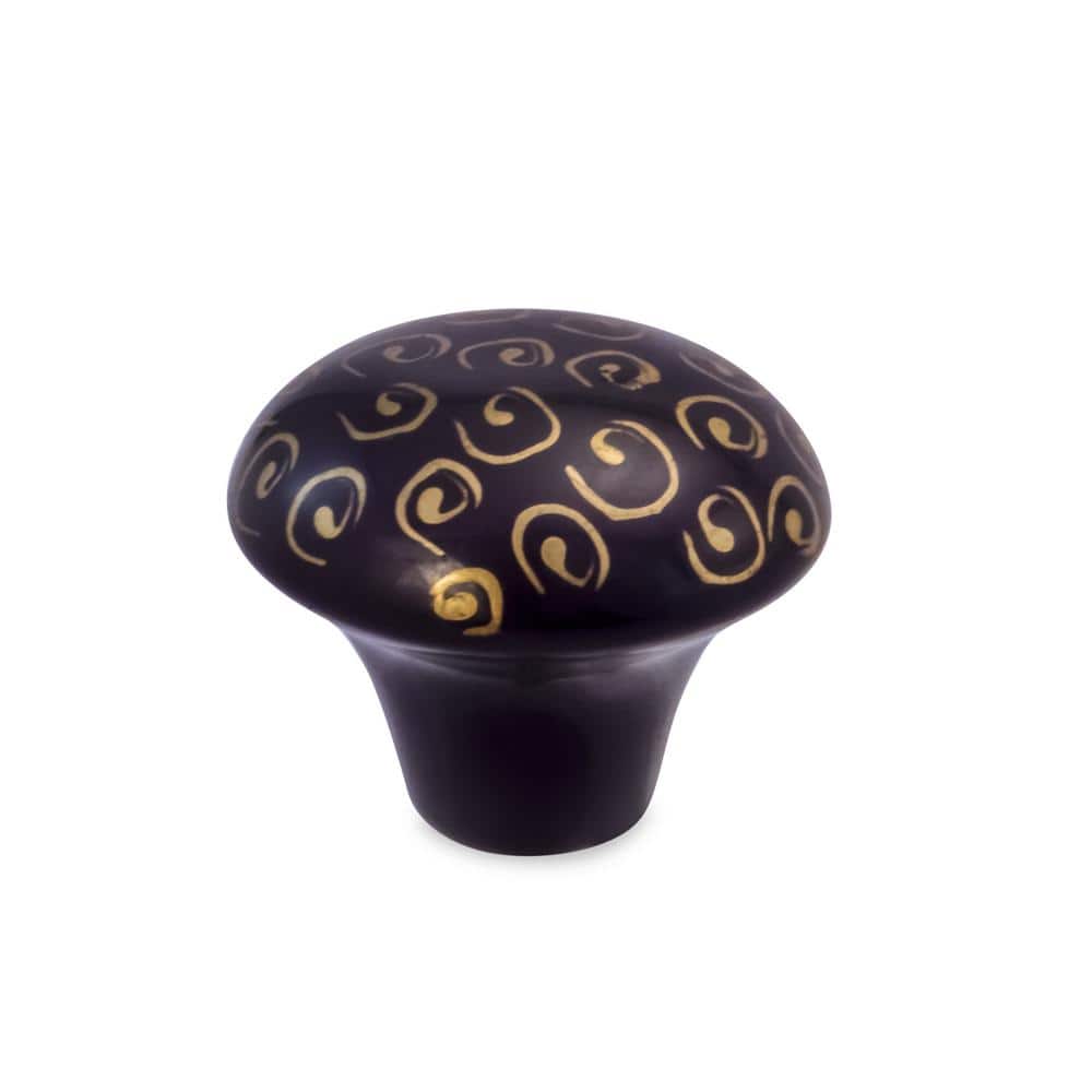 Black and Gold Round Ceramic Cabinet Knob with Hardware
