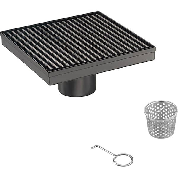 Elegante Drain Collection 4 in. Square Stainless Steel Shower Drain with Bar Pattern in Venetian Bronze