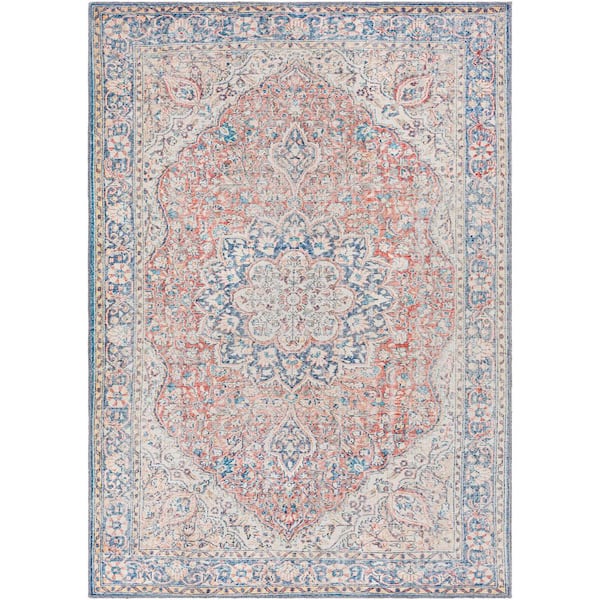 Livabliss Kildonan Navy/Red 7 ft. x 9 ft. Indoor Machine-Washable Area Rug