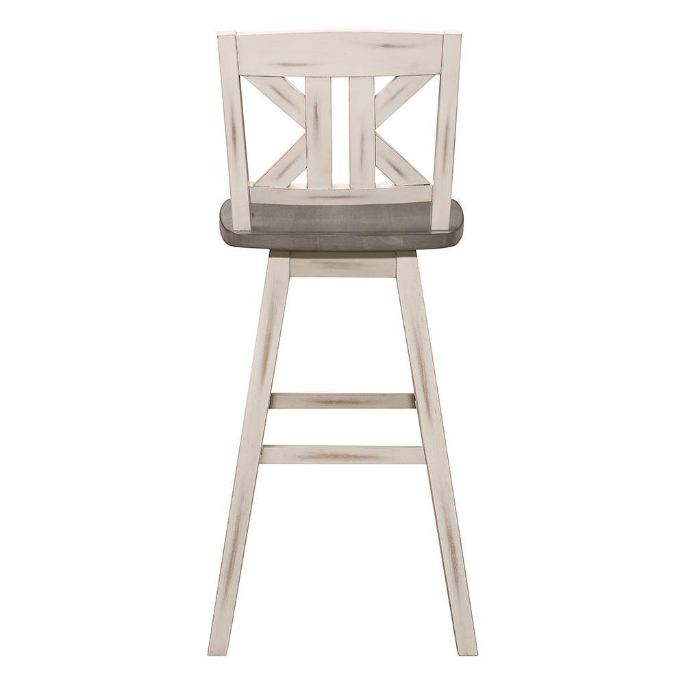 Distressed Gray and White Swivel Rubberwood Bar Stool