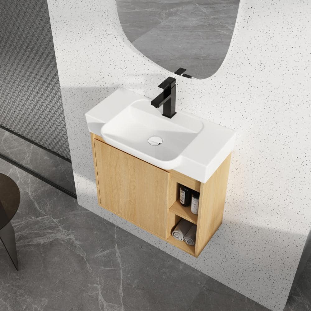 24 in.Single Sink Light Oak Wall-Mounted Bathroom Vanity with White Ceramic Top,Soft-Close Door,Easy-Clean price history on PriceWatchPro