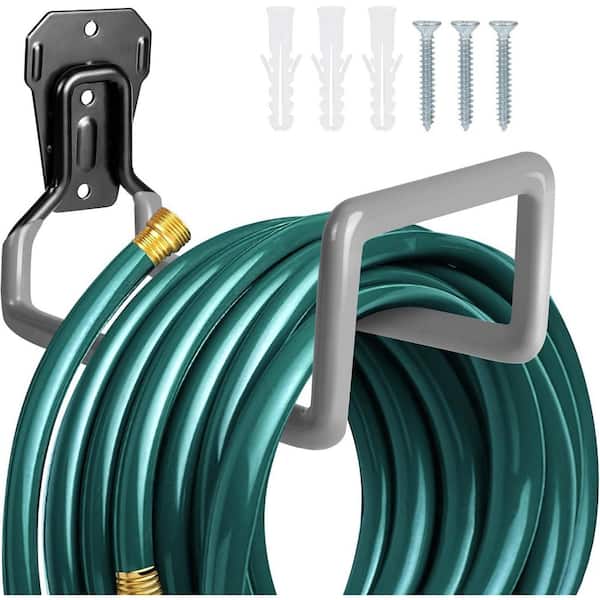 1 Pcs Metal Garden Hose Holder-Heavy Duty Hose Hanger Wall Mounted Water Hose Holder for Outside Yard-Gray