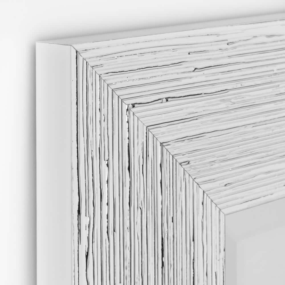Elegant Chrome and White Textured Rectangular Beveled Wall Mirror - 27.5" x 33.5"