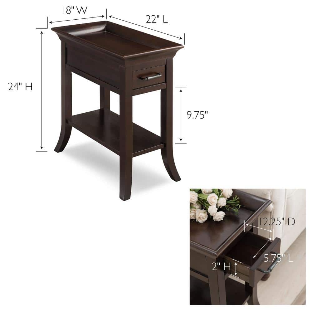 Traditional Chocolate Cherry Solid Wood Side Table with Storage