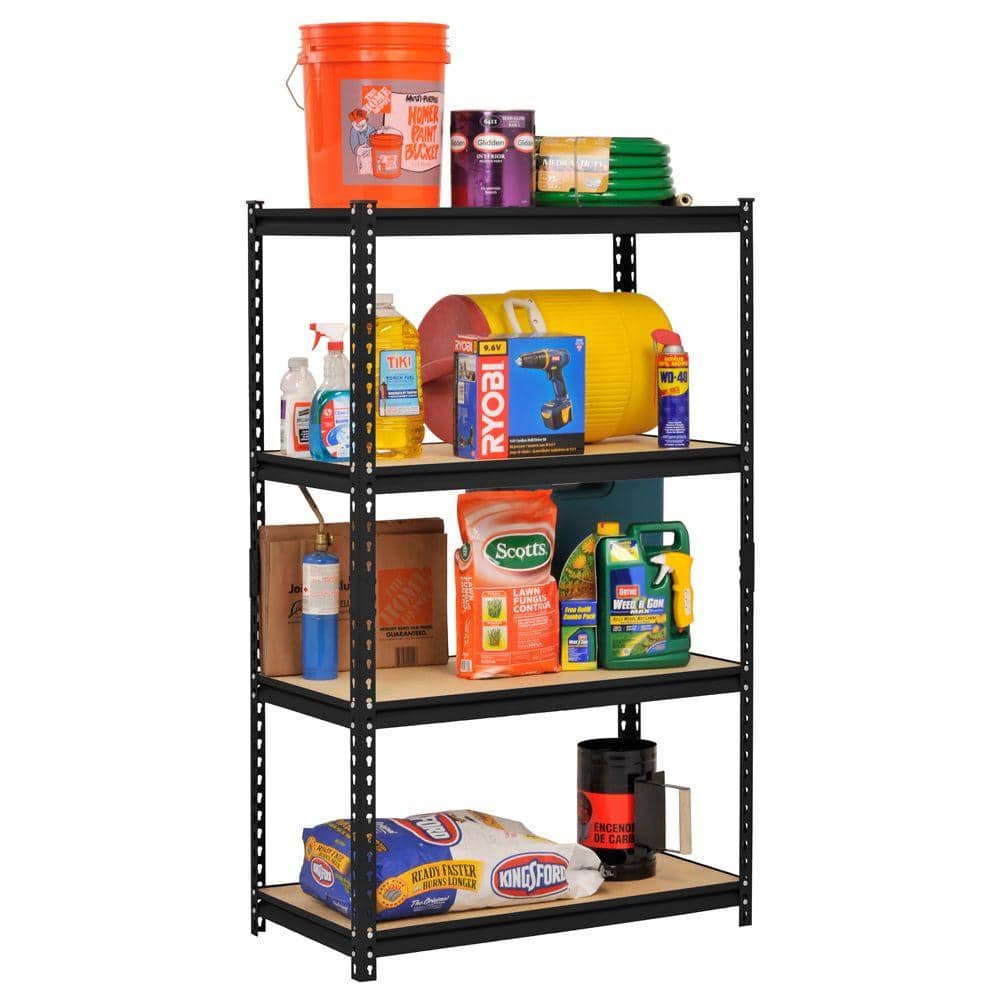 60-Inch Black Steel 4-Shelf Adjustable Storage Unit