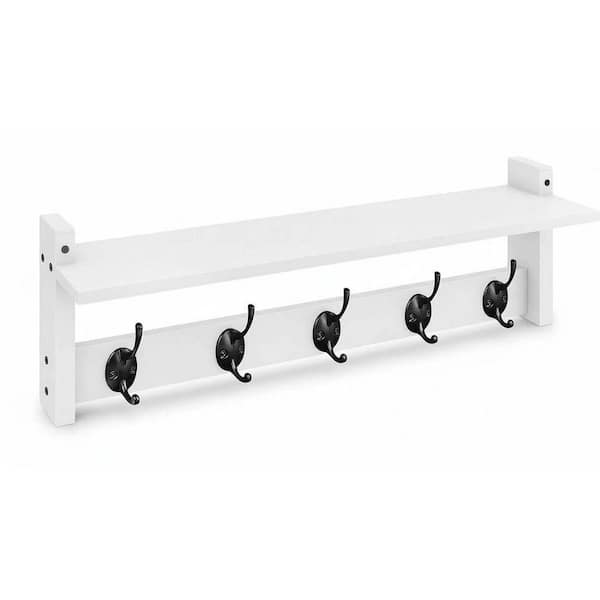 White Wood Coat Rack with Wall Shelf and Hooks-24 Inch Long YAVX4B ...