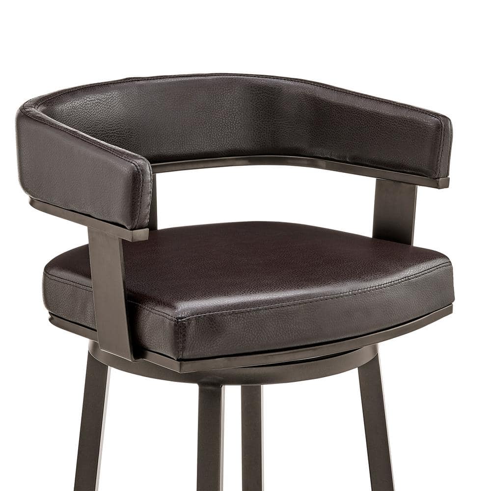 Java Brown Metal Swivel Bar Stool with Chocolate Faux Leather
