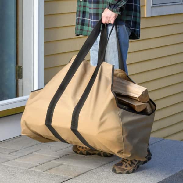 ShelterLogic Firewood Carrier Bag Extra Large 31 in. x 11 in. x 22 in. Tan  90415 - The Home Depot