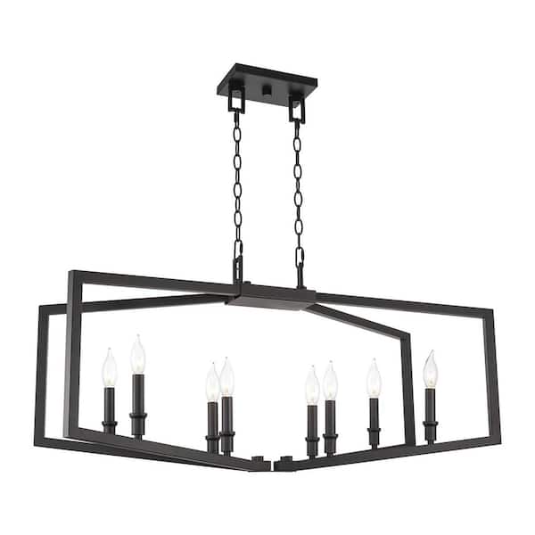 Kira Home Brantley 37 in. 60-Watt 8-Light Black Modern/Industrial Island Chandelier, No Bulb Included