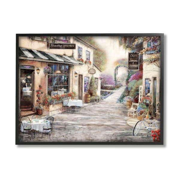 Stupell Industries Village City Architecture Bistro Scene By Ruane Manning Framed Print Architecture Texturized Art 11 in. x 14 in.