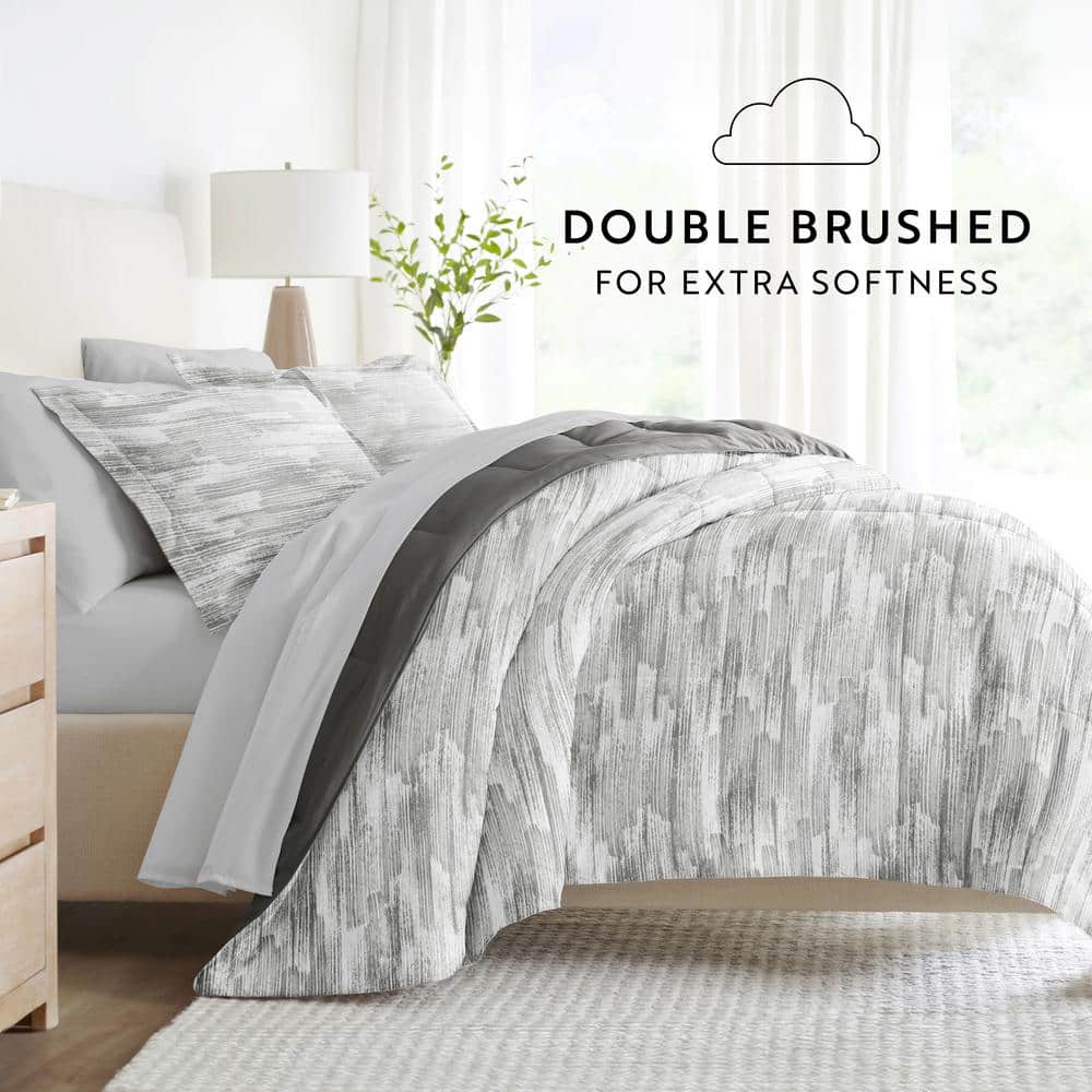 King Gray Microfiber Down Alternative Bedding Set with Textured Stripe