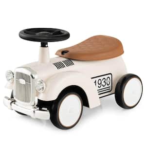 5.5 in. Retro Kids Ride-on Toy Kids Sit to Stand Car with Working Steering Wheel White