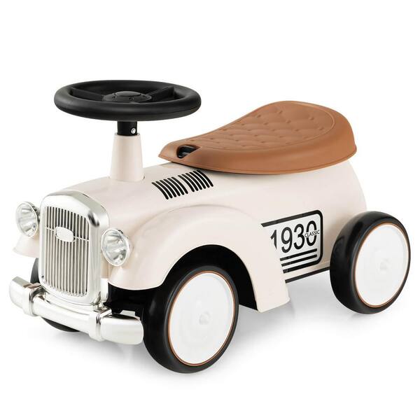 Gymax 5.5 in. Retro Kids Ride-on Toy Kids Sit to Stand Car with Working Steering Wheel White