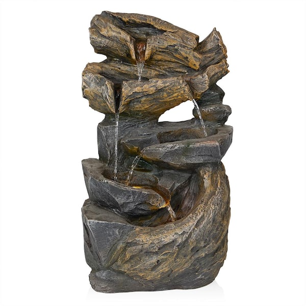 Alpine Corporation 24 in Tall Rock Cascading Fountain with Warm White LED Lights