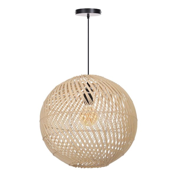 1 Light Natural Hand-Woven Rattan Pendant Light with Sphere Shape, No Bulbs Included 20 in.
