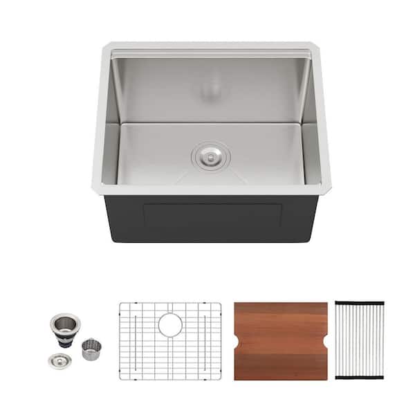 21 in. x 19 in. Undermount Single Bowl 16-Gauge Stainless Steel Workstation Laundry/Utility Sink with Strainer