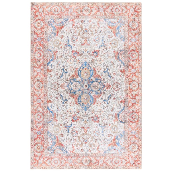 SAFAVIEH Vintage Serapi Red Orange/Blue  6 ft. x 9 ft. Machine Washable Border Abstract Area Rug