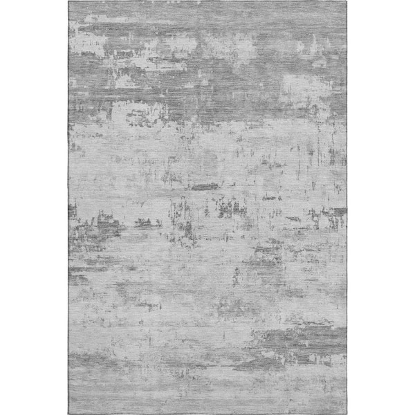 Mayfield Premium Machine Washable Abstract AMF2145 Silver 10 ft. x 14 ft. Area Rug