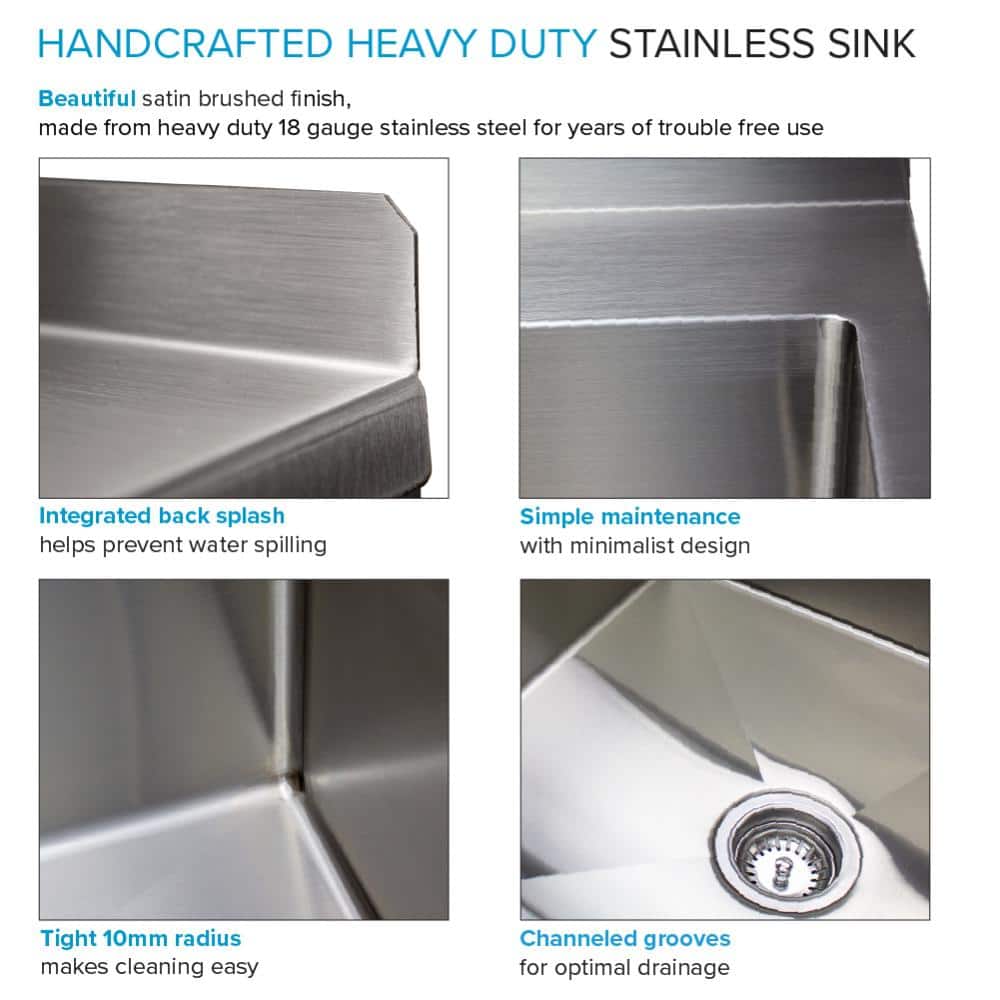Brushed Satin Stainless Steel Farmhouse Laundry Sink with Wash Stand