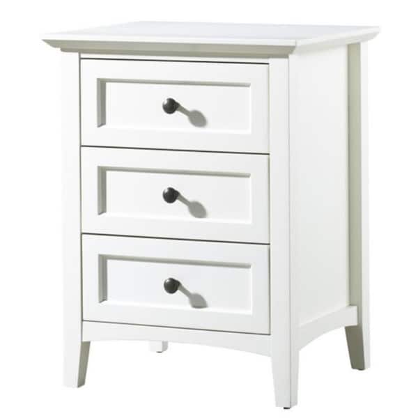 Benjara 24 in. White 3-Drawer Wooden Nightstand
