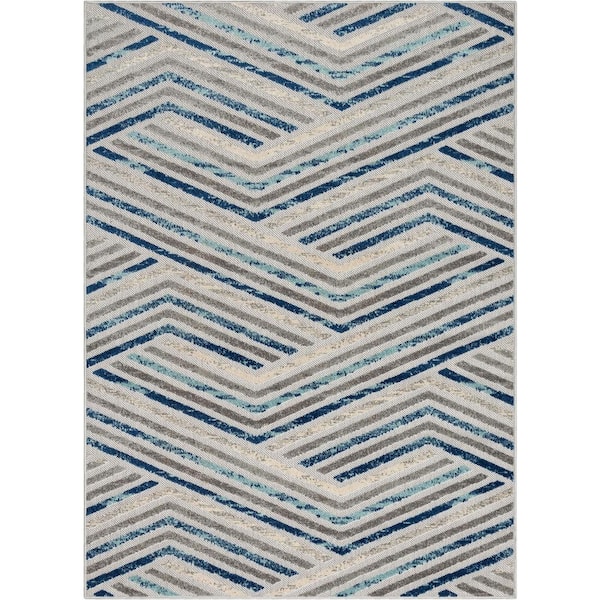 Dorado Neema Modern Geometric Grey Blue 5 ft. 3 in. x 7 ft. 3 in. High-Low Indoor/Outdoor Area Rug