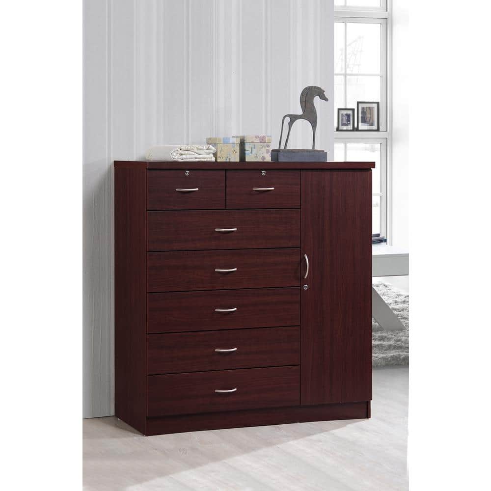 Mahogany Vertical 7-Drawer Chest with Lock