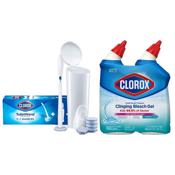 Clorox Toilet Wand Disposable Cleaning System with 6 Refills Bundled with Manual Toilet Bowl Cleaner Bleach Gel (2-Pack)