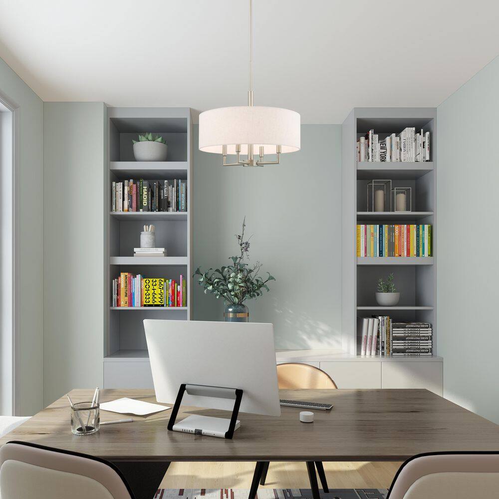 Mini Meridian 4-Light Brushed Nickel Pendant with Oatmeal Shade