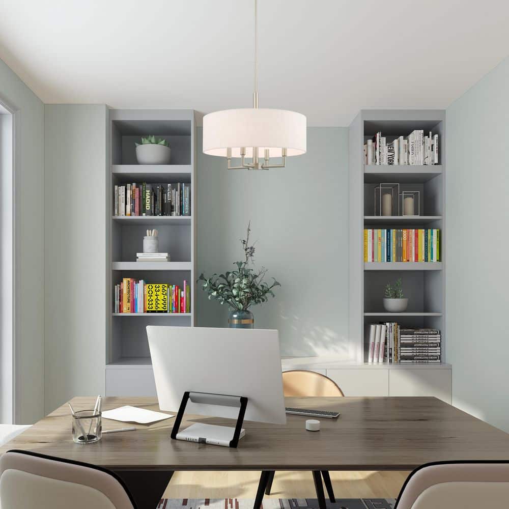 Mini Meridian 4-Light Brushed Nickel Pendant with Oatmeal Shade