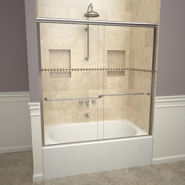 Redi Slide 1200 Series 58-1/2 in. W x 57 in. H Semi-Frameless Sliding Tub Doors in Polished Chrome with Towel Bar and Clear Glass