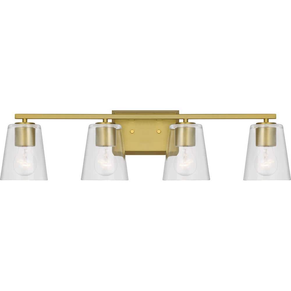 Vertex Brushed Gold Four-Light Glass Bath Vanity Fixture