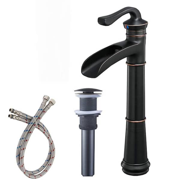 Unbranded Single Handle Single Hole Waterfall Bathroom Vessel Sink Faucet with Pop-Up Drain Assembly Included in Oil Rubbed Bronze