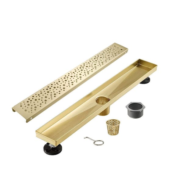 48 in. Linear Stainless Steel Shower Drain with Rain Drop Pattern, Zirconium Gold Plating