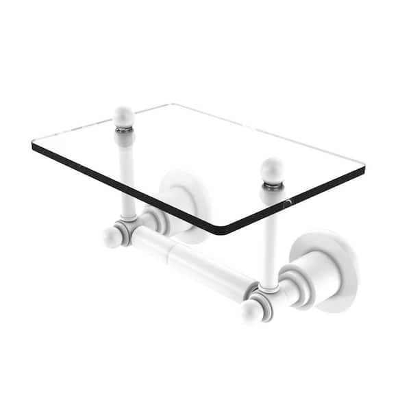Allied Brass Astor Place Collection Wall Mounted Toilet Paper Holder in Matte White with Glass Shelf