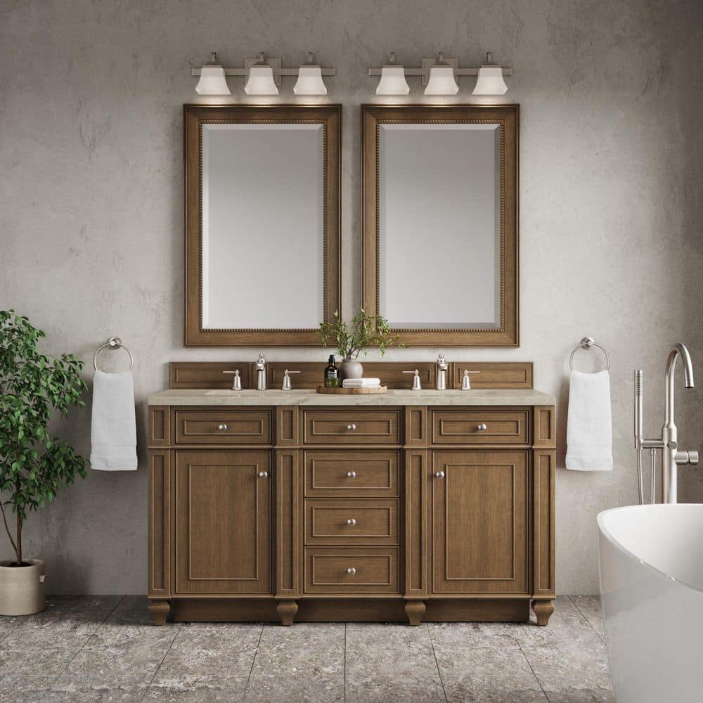 Bristol 60.0 in. Double Bath Vanity in Saddle Brown with Tajnar Wireless Charging Engineered Composite Top price history on PriceWatchPro