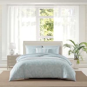 Art Of Palms Blue 3-Piece Plain Weave Cotton Full/Queen Reversible Comforter Sham Set