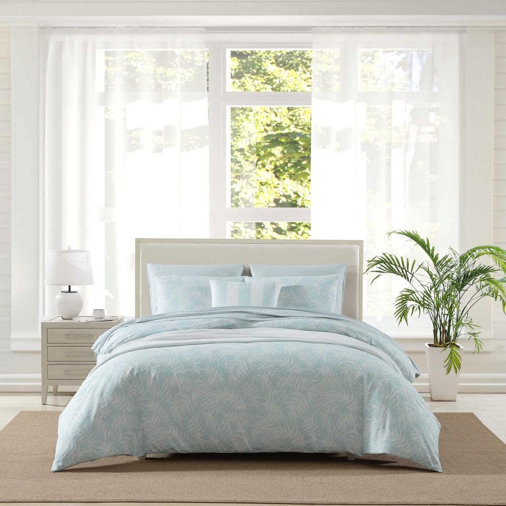 Tommy Bahama Art Of Palms Blue 3-Piece Plain Weave Cotton King Reversible Comforter Sham Set