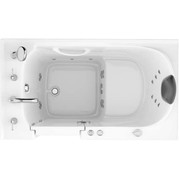 Safe Premier Series 30 in. L x 52 in. W Whirlpool Jetted Bathtub with Left Drain in White with Fast Filling Faucet Set