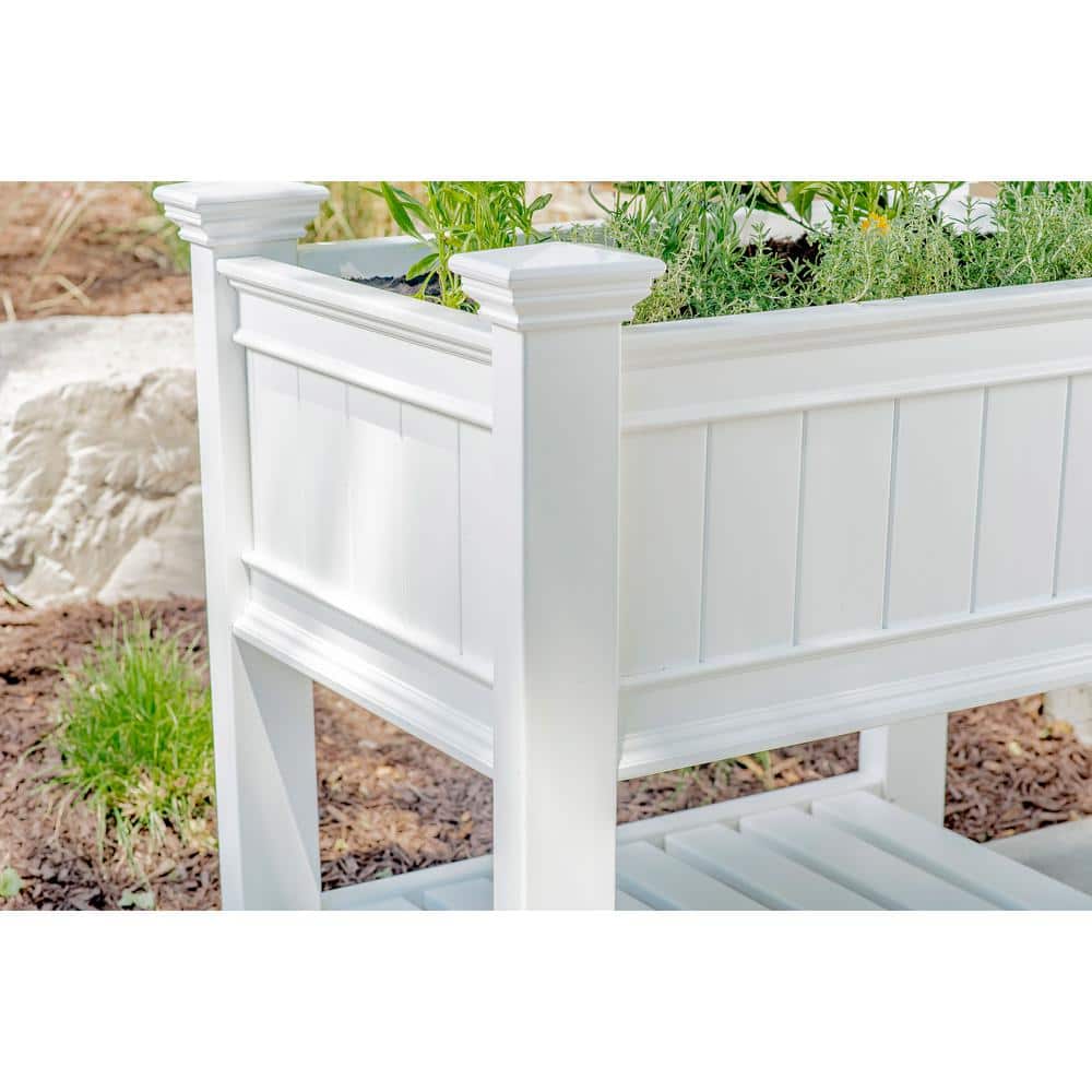 Cambridge White Vinyl Raised Garden Planter with Shelf