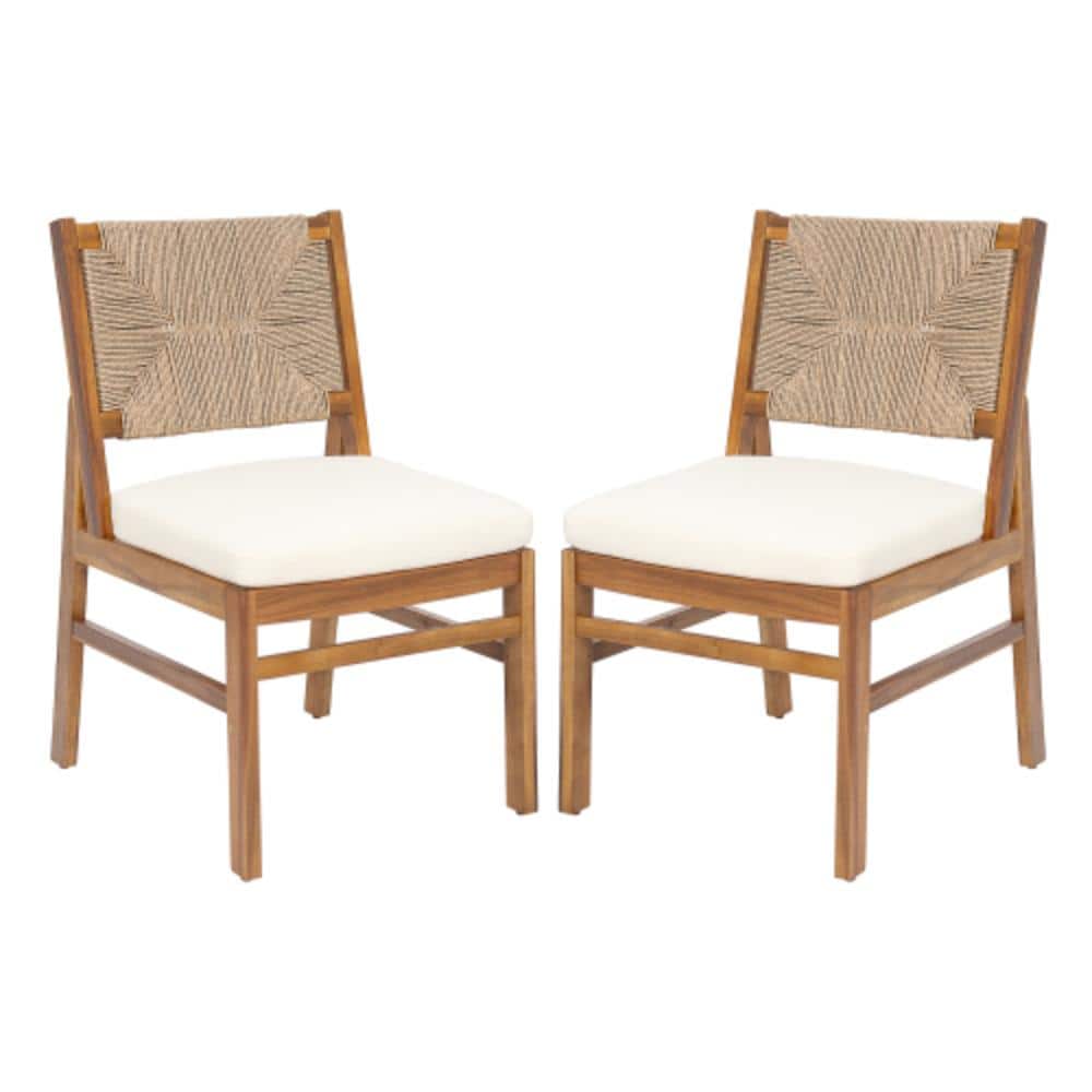 Set of 2 Acacia Wood Outdoor Dining Chairs with Cream Cushions, Water Resistant price history on PriceWatchPro