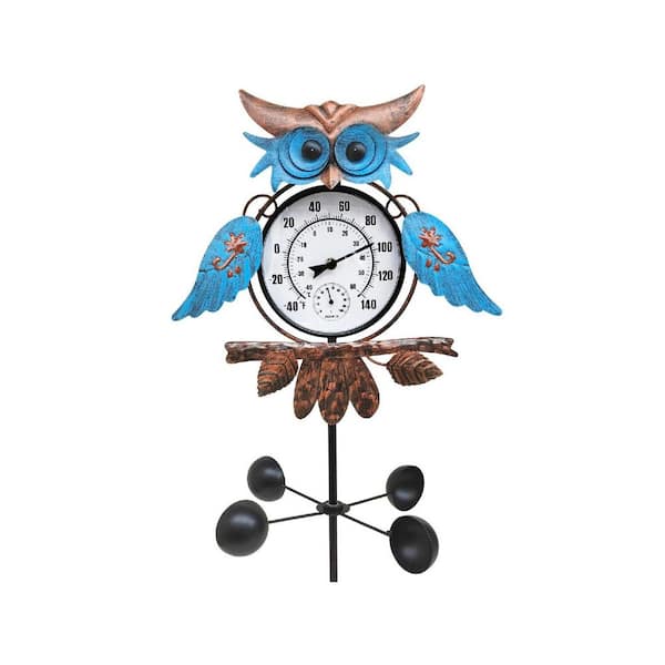 60 in. Owl Garden Stake Thermometer with Wind Spinner Design