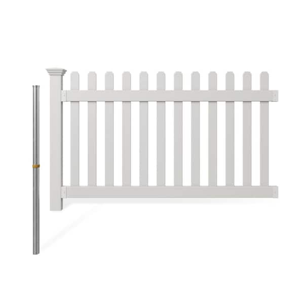 3.5 ft. H x 6 ft. W No Dig All American Flat Top White Vinyl Spaced Picket Dog-Eared Fence Panel with Post and Anchor