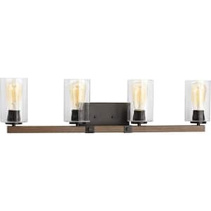 Barnes Mill Collection 32-1/4 in. 4-Light Antique Bronze Clear Seeded Glass Farmhouse Bathroom Vanity Light