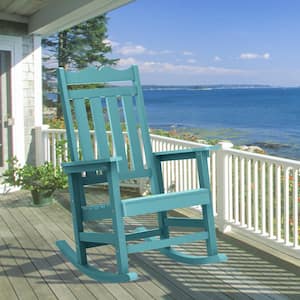 Patio Adirondack Chair Plastic 350 lbs. for Deck and Balcony Multi-Use Like Real Wood Outdoor Rocking Chair in Lake Blue